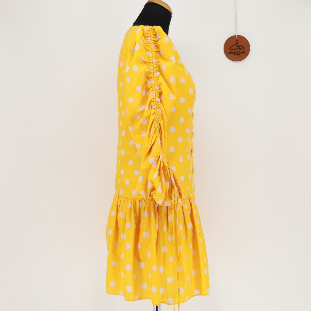 Nicholas Polla Dot Yellow & White Ruched Sleeve Button Front Dress‎ Size 6 - Picture 2 of 7